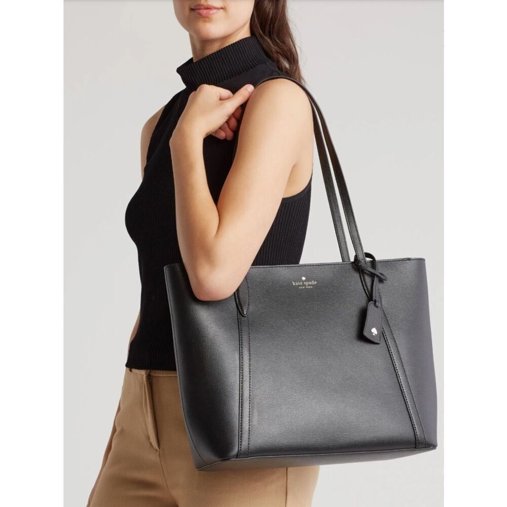 kate spade Cara Black Blush Interior Genuine Leather Tote Bag Purse